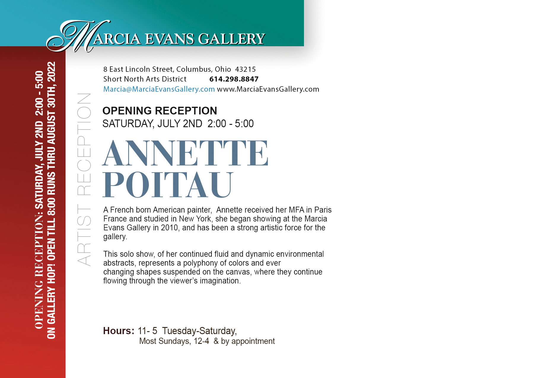 Artist Reception: Annette Poitau, back of the postcard